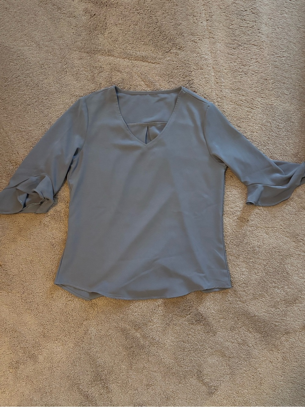 Women's Slate Grey V-Neck Ruffle Sleeve Top